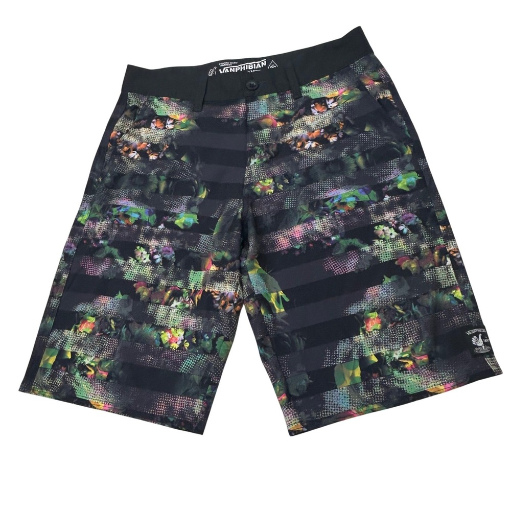 Vans Vanphibian Beflor Board Shorts‎ Mens Size 30 Black Floral Swim Hybrid Skate